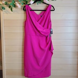 SLNY Pink Sleeveless Cocktail Midi Dress